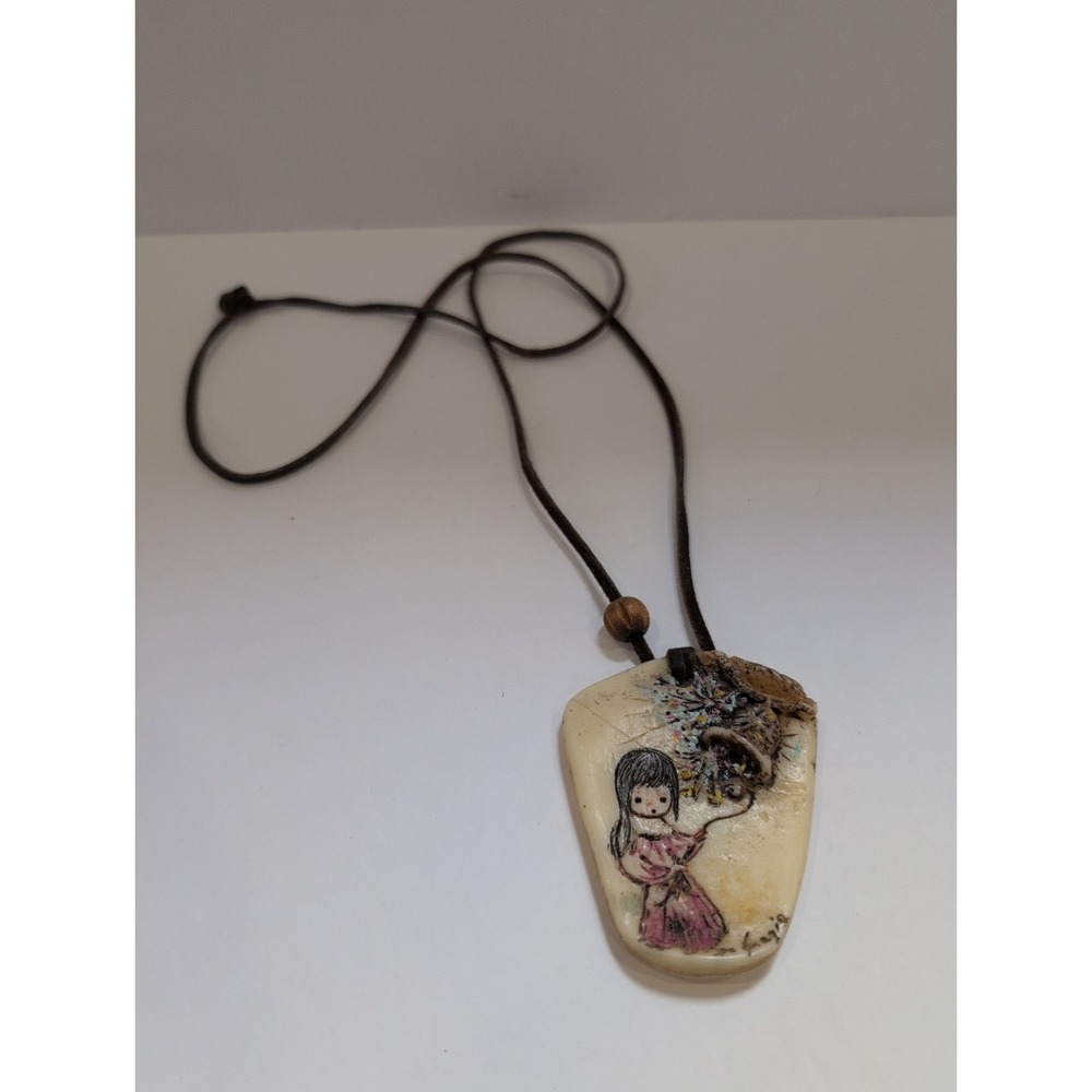 Vintage Ted DeGrazia Signed Pendant Necklace "Bell Of Hope"